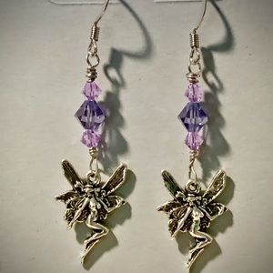 DragonsFancy Fairy earrings green amethyst and crystal colored beads. Handmade